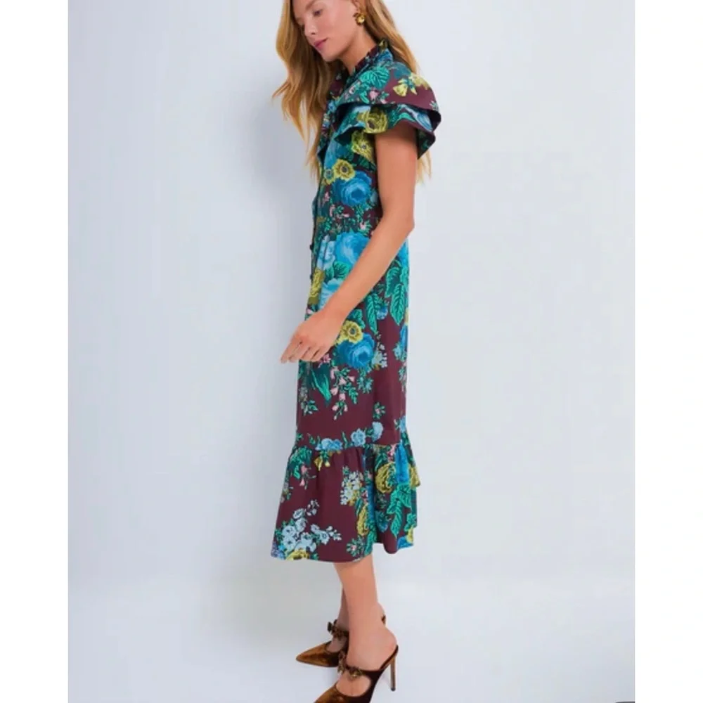 TUCKERNUCK Oxblood Verdant Floral Alice midi  Dress NEW - Picture 2 of 13